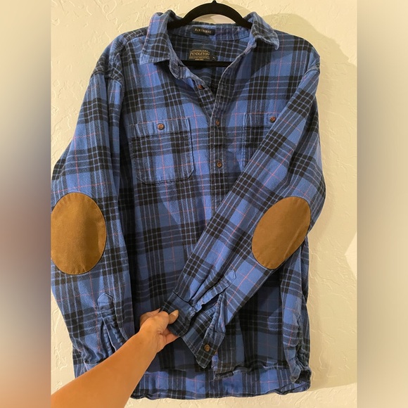 Pendleton Men’s Hawthorne Flannel Button down shirt. XL. EUC. Blue Tartan. - Picture 5 of 7